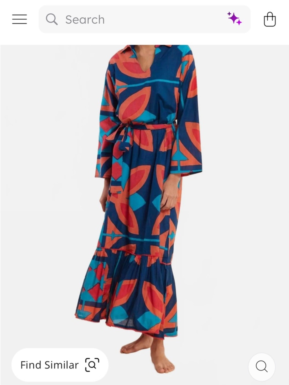 Vibrant Navy Maxi Dress with Coral & Teal Graphic Print - Picture 2 of 5